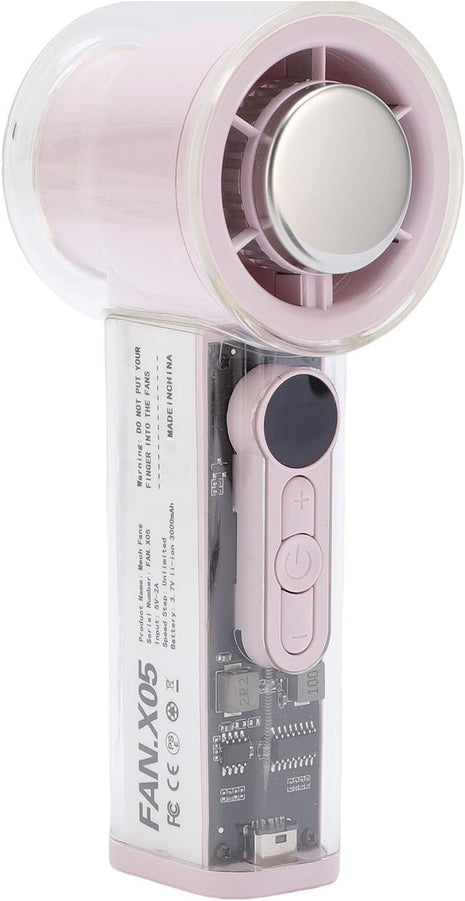 Handheld Fan 3000mAh – 6-Speed Personal Turbo Cooler with USB-C Charging, Transparent Shell