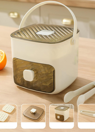 Portable Stackable Ice Cube Tray with Storage Bin & Tongs, 2-Layer Freezer Ice Maker, One-Touch Ice Release, Compact Ice Storage System