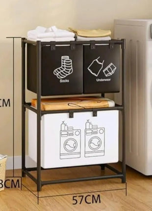 4-Compartment Laundry Sorter 20L Fabric – Vertical Space-Saving Hamper with Foldable Bins &amp; Moisture-Resistant Frame – Black