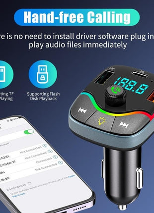 Wireless FM Transmitter Car MP3 Player – Bluetooth, Dual USB, Type-C, LED