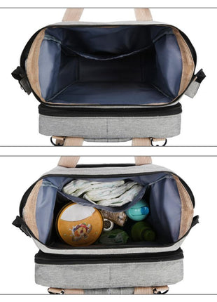 Multifunction Baby Diaper Backpack 35L with Foldable Bed, Waterproof Changing Station & Insulated Pockets – Grey/Navy