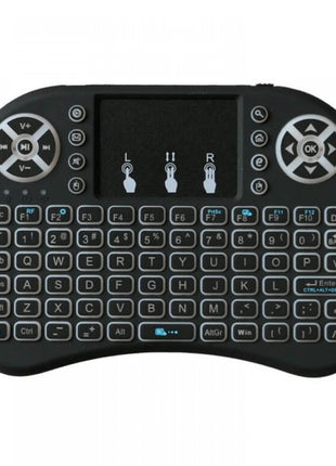 Mini Wireless Keyboard with Touchpad 2.4GHz + Bluetooth – 3-Color LED Backlit – Rechargeable – Black