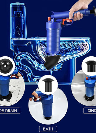 High Pressure Pipe Dredger Drain Unblocker Pump, ABS Body with Rubber Adapters for Toilets, Sinks, Floor Drains & Showers Air Pressure Clog Tool