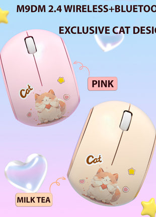 Cat Design Wireless Mouse – Silent Click – Dual USB & Bluetooth