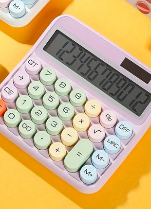 12-Digit Calculator with Pastel Typewriter Keys - ABS Plastic, AA Battery, Blue/White/Pink/Purple