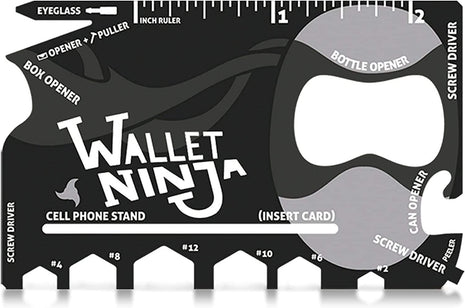 Wallet Ninja 18‑in‑1 Wallet Multi‑Tool – Alloy Steel Credit‑Card Size Black