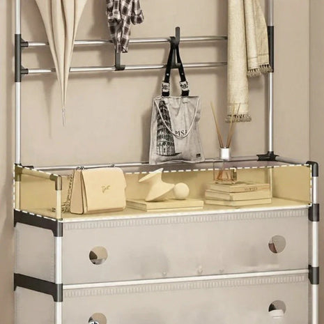 4-Tier Shoe Storage Cabinet with Coat Rack, Removable Shelf Divider, Galvanised Steel Tube & PP Panels (Copy)