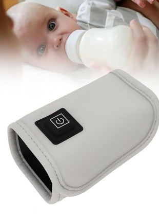 Portable Leather Infant Bottle Warming Case USB Powered with 3 Heat Settings, Velcro Closure, Fits Various Baby Bottles