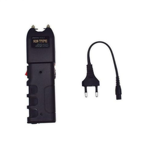 Stun Gun 928 – 3 Million Volt Rechargeable Self-Defense Flashlight – Anti-Snatch Shock Plates – Black