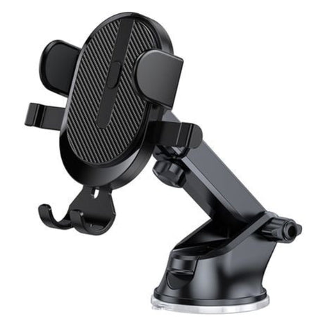 Car Phone Mount Holder – ABS Suction Mount with Telescopic Arm – Black Dashboard/Windshield Cradle