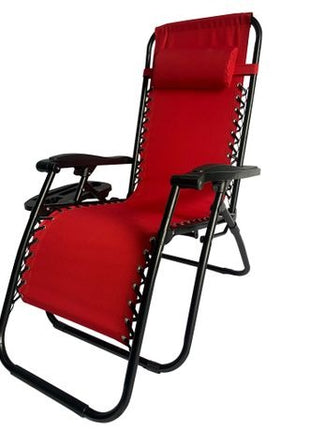Outdoor Folding Reclining Lounge Chair 110×68×65 cm – Steel/Textilene – Adjustable Headrest & Cup‑Holder Tray – Multiple Colours