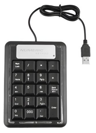 Wired USB Numeric Keypad 19-Key Plug & Play Number Pad for Laptop & Desktop, Black