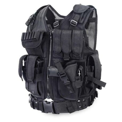 Tactical Vest 600D Nylon Adjustable Fit – MOLLE System, Mesh Padding – Black