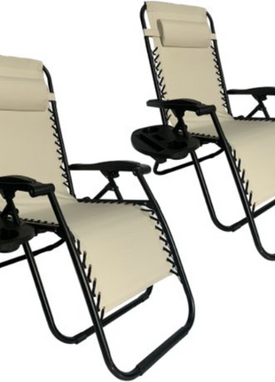 Outdoor Folding Reclining Lounge Chair 110×68×65 cm – Steel/Textilene – Adjustable Headrest & Cup‑Holder Tray – Multiple Colours