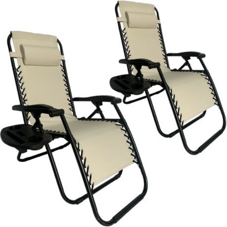 Outdoor Folding Reclining Lounge Chair 110×68×65 cm – Steel/Textilene – Adjustable Headrest & Cup‑Holder Tray – Multiple Colours