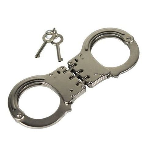 Carbon Steel Handcuff Set with 2 Keys – Hinged Restraint for Role Play/Stage – Silver
