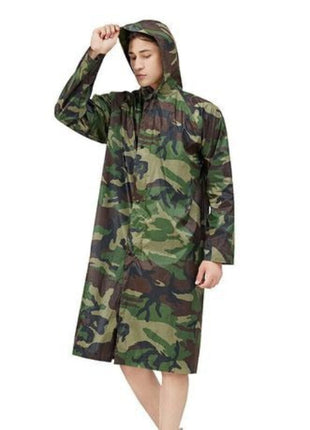 Waterproof Camping Raincoat Camo – Lightweight Showerproof Jacket with Hood & Zip Closure – Unisex