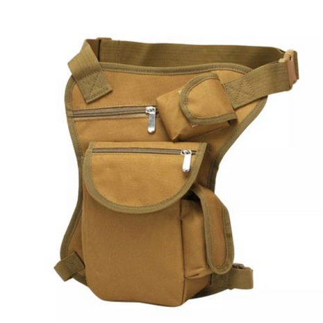 Waterproof Canvas Tactical Leg Bag – Drop Waist Thigh Pouch with Adjustable Straps – Khaki