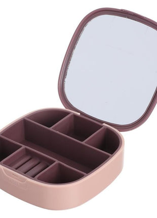Portable Jewellery Organizer – 7-Compartment Plastic Storage Box with Mirror – Grey or Pink