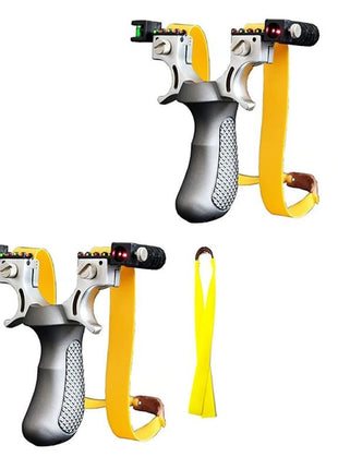 Hunting Slingshot – Alloy Frame + Red Laser + Level – Ergonomic Grip – 2 Bands