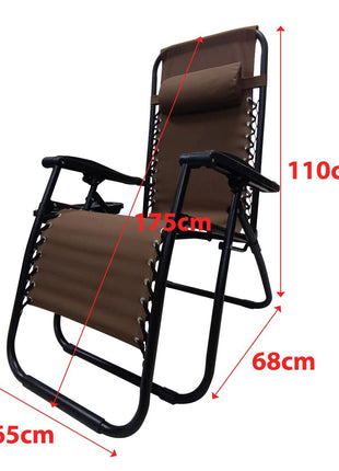 Outdoor Folding Reclining Lounge Chair 110×68×65 cm – Steel/Textilene – Adjustable Headrest & Cup‑Holder Tray – Multiple Colours