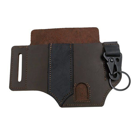 Leather Belt Organizer 13 × 18 cm – 3-Slot EDC Tool Pouch with Key Clip – Compact Carry Sheath