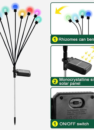 Solar Swaying Outdoor Lights 2-Pack, Color-Changing Firefly Garden Lights with Solar Charging, Flexible Stems and Ground Stakes for Outdoors