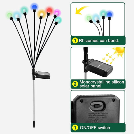 Solar Swaying Outdoor Lights 2-Pack, Color-Changing Firefly Garden Lights with Solar Charging, Flexible Stems and Ground Stakes for Outdoors
