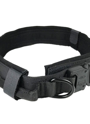 Tactical Dog Collar Large 45–66 cm Nylon – Padded Quick-Release Buckle & Handle – Black