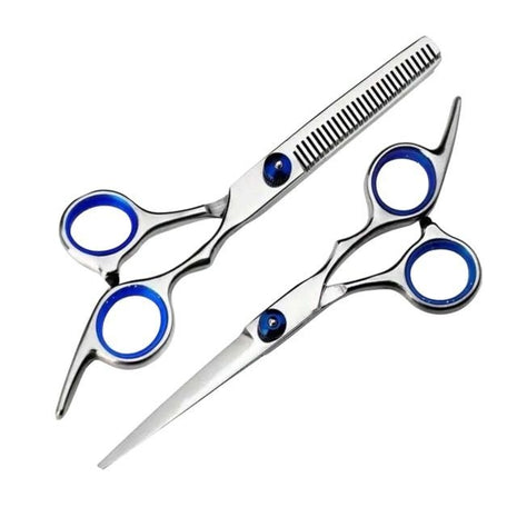Hair Cutting & Thinning Scissors Set 6-Inch – Stainless Steel Sharp Blades – Offset Grip – Ergonomic Blue Ring – Professional Hairdresser Kit - GW-9721
