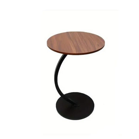 Side Table 40cm Round Wood Top with C-Shaped Carbon Steel Base – Compact 61cm Height