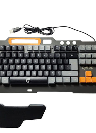 Gaming Keyboard USB Wired Full-Size with Rainbow LED Backlight, Metal Frame, Suspended Keycaps, Wrist Rest