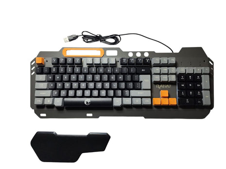 Gaming Keyboard USB Wired Full-Size with Rainbow LED Backlight, Metal Frame, Suspended Keycaps, Wrist Rest