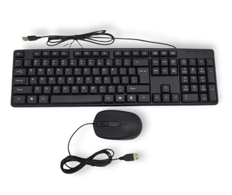 Wired Keyboard and Mouse Set – Full-Size Layout + USB-A Plug – Durable Black Plastic