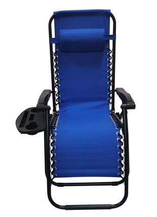 Outdoor Folding Reclining Lounge Chair 110×68×65 cm – Steel/Textilene – Adjustable Headrest & Cup‑Holder Tray – Multiple Colours