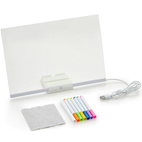 LED Acrylic Writing Board – 30×20cm – USB Powered – Reusable Sign with Stand, Cloth & 7 Markers