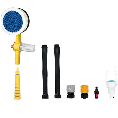 Rotating Car Wash Brush 14cm – ABS 3-in-1 Scrubber with Soap Dispenser – Water-Powered