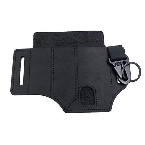 Leather Belt Organizer 13 × 18 cm – 3-Slot EDC Tool Pouch with Key Clip – Compact Carry Sheath