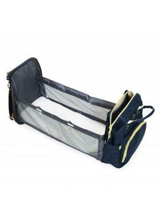Multifunction Baby Diaper Backpack 35L with Foldable Bed, Waterproof Changing Station & Insulated Pockets – Grey/Navy