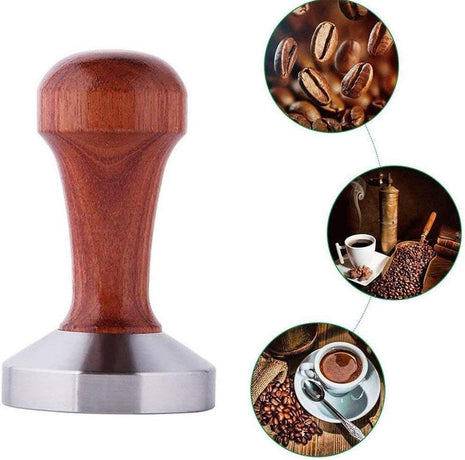 48 mm Coffee Tamper with Wooden Handle and Stainless Steel Base, Espresso Ground Coffee Press Tool