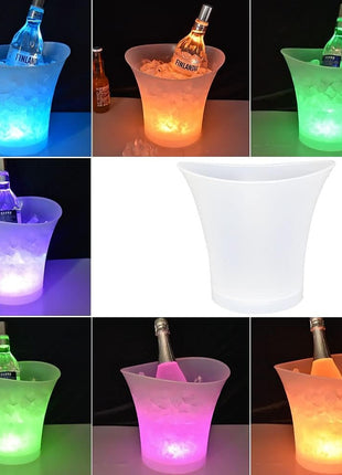 LED Ice Bucket 5L with RGB Lights and Bluetooth Speaker – Waterproof Plastic Party Cooler – White