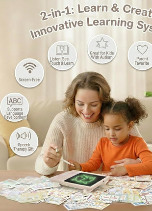 Children's LCD Handwriting Board + 112 Flash Cards – ABS Learning Tablet with Talking Reader – Drawing Toy for Kids 3–7