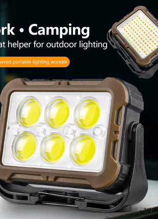 Mini Work Light 1200 mAh ABS COB LED Solar + USB-C Rechargeable – 7 Modes Folding Torch Powerbank – Black & Brown