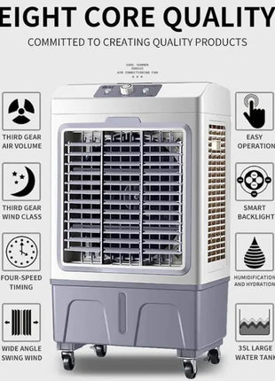 Air Cooler 40L Evaporative – 5000m³/h Max Airflow, 3-in-1 Cooling Purifier Humidifier – Grey