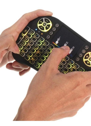 Mini Wireless Keyboard with Touchpad 2.4GHz + Bluetooth – 3-Color LED Backlit – Rechargeable – Black