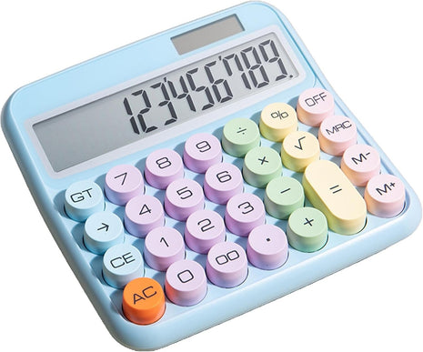 12-Digit Calculator with Pastel Typewriter Keys - ABS Plastic, AA Battery, Blue/White/Pink/Purple