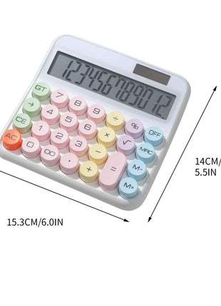 12-Digit Calculator with Pastel Typewriter Keys - ABS Plastic, AA Battery, White
