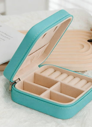 Small Jewellery Storage Box | PU Leather Travel Case with Zip Closure