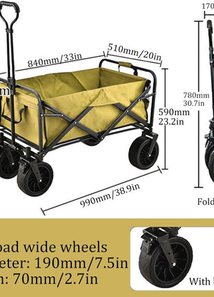 Collapsible Folding Wagon Cart 150L Capacity – Steel Frame, Oxford Cloth, Off-Road Wheels – Camouflage