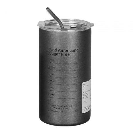 Thermal Insulated Coffee Cup 600ml – 304 Stainless Steel Inner – Vacuum Seal Lid – Reusable Metal Straw – Black